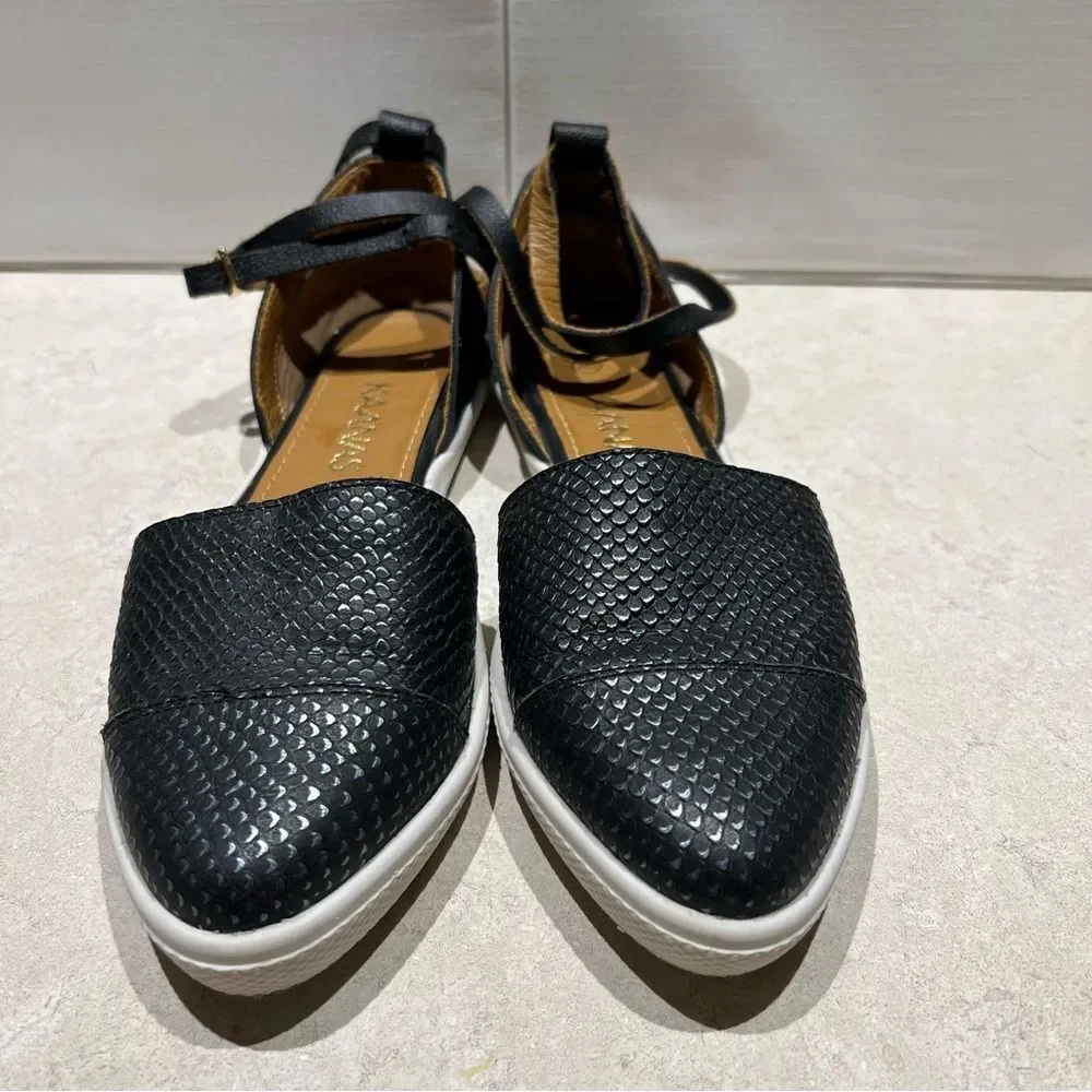 Kaanas St. Thomas Ankle Strap D’Orsay Shoes - Black -‎ Size 40 Espadrille